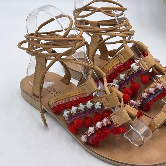 Barbara Barbiere Tassel Pom Pom Festival Gladiator Jewel Beaded Boho Sandals - Picture 3 of 10